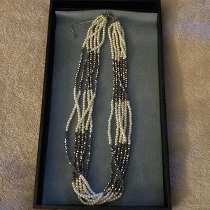 Faux pearl and silver stone necklace